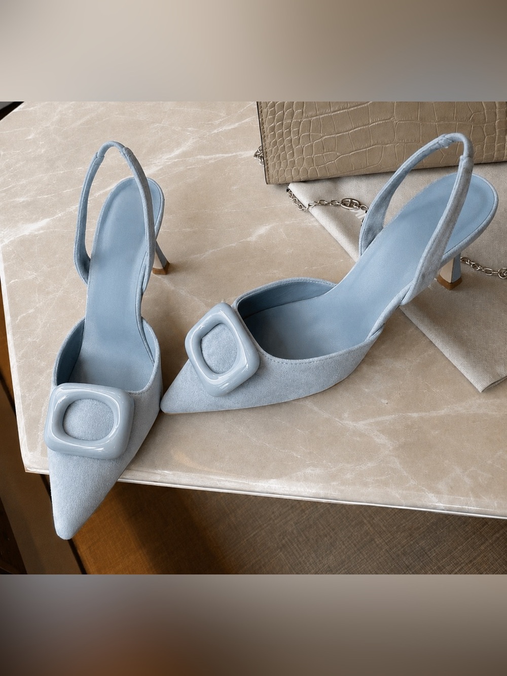 Slingback Pointed Toe Pumps in Light Blue